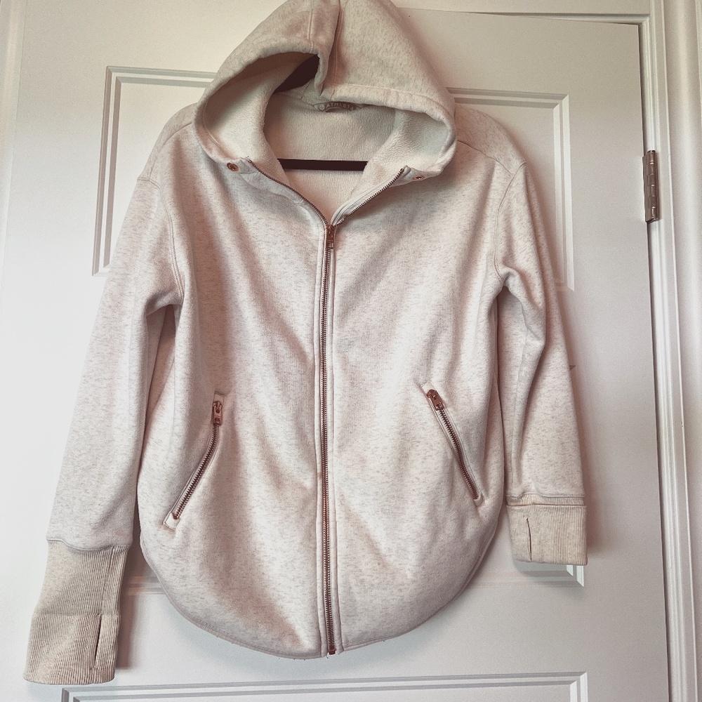 Athleta Cozy Sherpa-Lined Hoodie Jacket Rose Gold details | XS | Cream